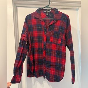 Red and Blue Plaid Button-Up Shirt Flannel XL